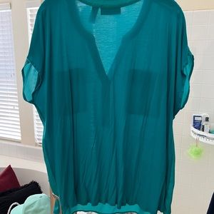 Turquoise green cap sleeve blouse